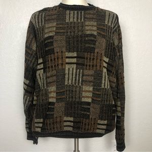 VTG Protoge Sweater Mens XXL Brown Patchwork Cosby Grandpa Coogi Style Acrylic